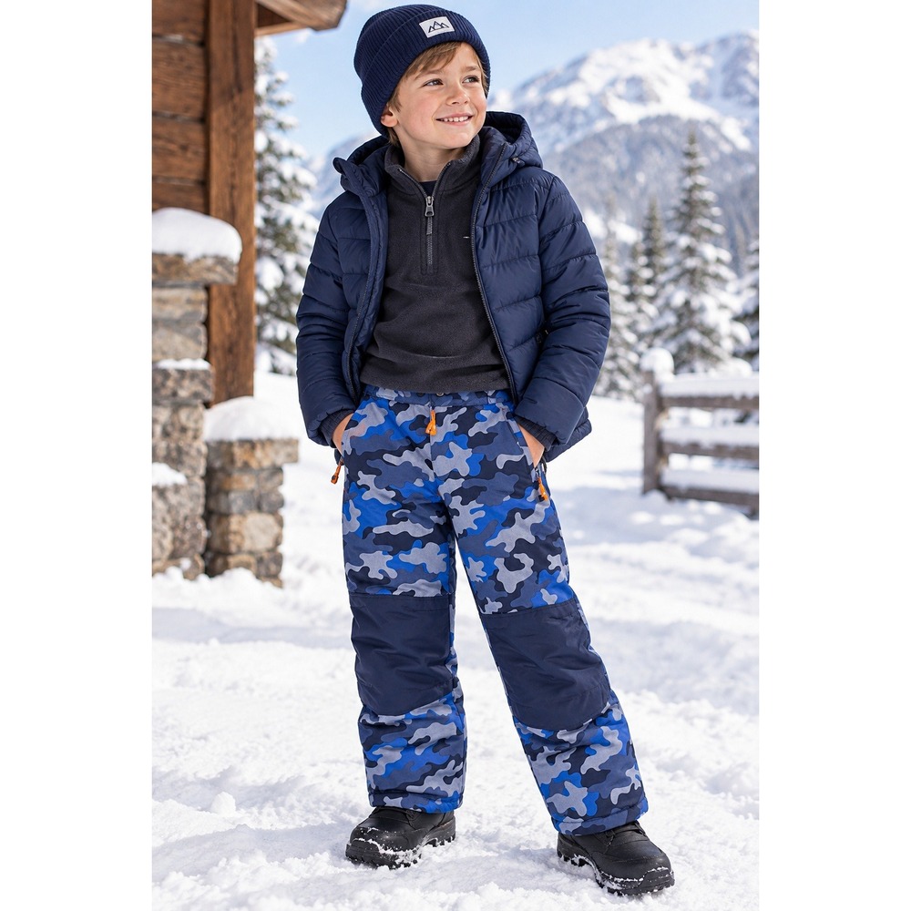 Amazon Essentials Boys Blue Camo Insulated Snow Pants Size S 6-7